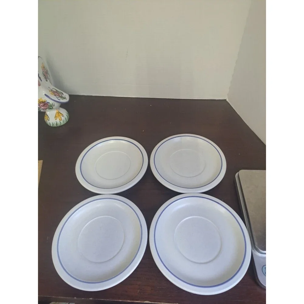Vintage Set Of 4 Pfaltzgraff Blue And White Stoneware 6.5in Saucers